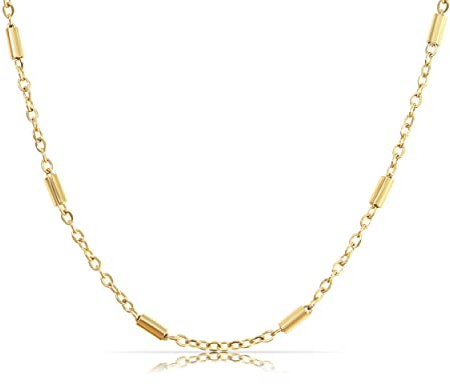Made by Nami Minimalistische Halsketten Damen • Dezente Edelstahl Halskette mit starkem Karabiner-Verschluss • Choker-Kette Frauen & Mädchen • Filigrane Gliederkette • Geschenk für Sie (Pipes Gold)