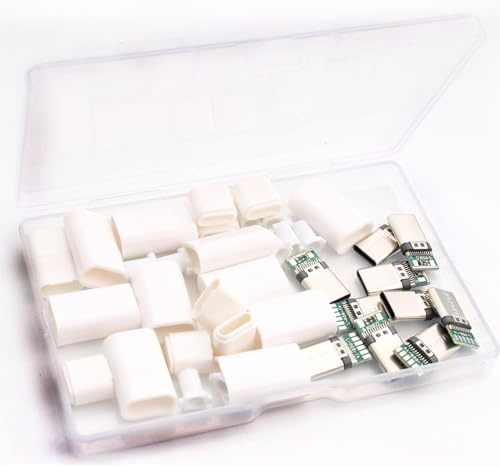 RUNCCI-YUN Lot de 10 connecteurs USB 3.1 Type C mâle SMT 24 Broches,connecteur USB c a souder avec boîtier Blanc