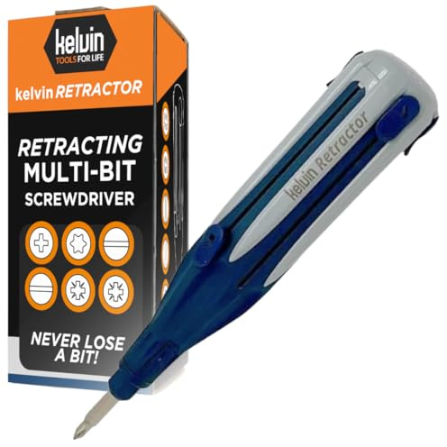 Kelvin Tools Retractor - Retractable All-in-One Screwdriver Quick Change Phillips Head and Flat Head, Upgraded Retract-A-Bit Screwdriver, Durable & Lightweight - Made in North America
