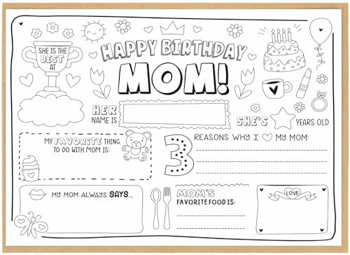 CJ&M Happy Birthday Mom Coloring Page | All About Mom Fill In Template | Mother’s Birthday Activity | Mom’s Birthday Card for Kids.Perfect craft gift from kids for Mother’s Birthday.