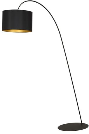 Licht-Erlebnisse Bogenlampe Schwarz Gold 205 cm hoch Stoff Metall Modern E27 Stehlampe Stehleuchte Wohnzimmer