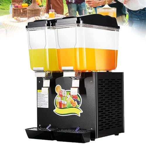 Cashwise Cold Hot Juice Dispenser, 32L Stainless Steel Clear Drink Dispenser Juice Drink Commercial Beverage Dispenser Two Head Juicer Dispenser for Breakfast Buffet Bars Hotels,Black