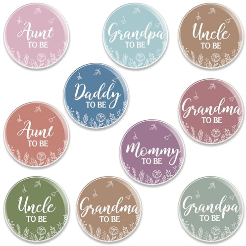 Loetere 10 Pcs Baby Shower Pin Back Buttons Mommy Daddy Aunt Uncle Grandma Grandpa to Be Baby Shower Party Favors Badge Gift, 2.2 Inch (Morandi)