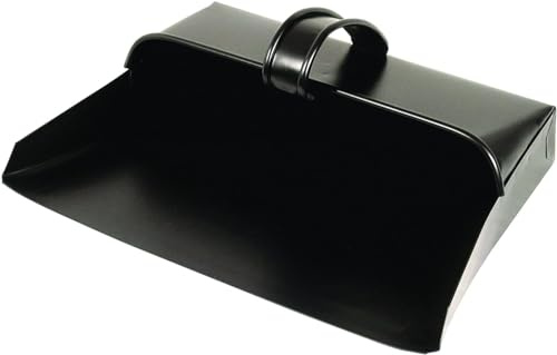 Heavy Duty Metal Dustpan with Handle Industrial Design Large Black Hooded Cleaning Scoop also Suitable for homes, log burners, stoves, workshops, and gardens (Dust Pan)
