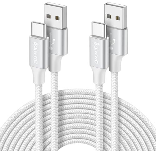 Lungo Cavo USB A USB C 3 Metri, Cavo USB Type-C Ricarica Rapida, Nylon USBC Filo per Samsung Galaxy S24 S22 S23 Plus A55 A15 A34, PS5, Switch -Bianco