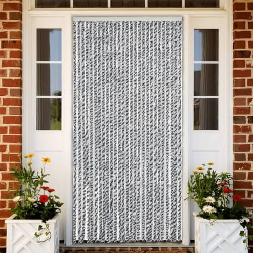 Homgoday Mosquitera para puerta, cortina protectora contra insectos, cortina para puerta, cortina de rayas, protección contra insectos, para puerta de balcón, salón, gris, negro y blanco, 118 x 220 cm