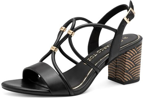 MARCO TOZZI Damen Sandalen mit Absatz Elegant Blockabsatz, Schwarz (Black), 39 EU