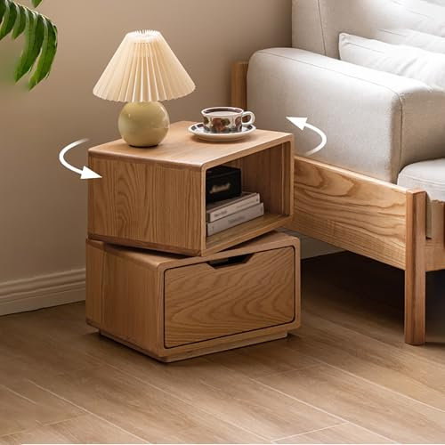 Quadratischer Couchtisch aus Holz mit 360° drehbaren Schubladen, moderner, rustikaler Getränketisch für Wohnzimmer oder Schlafzimmer, kleiner Raum-Organizer (Natur)