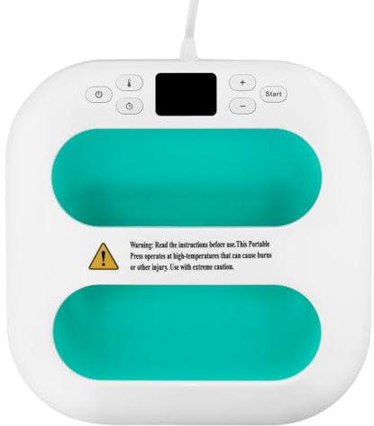 QWORK® Tragbare Heizpresse Plotter - Heizplatte 22,5cm x 22,5cm - Aufheizen auf 205 °C in 1 Minute - Transferpresse für T-Shirts Taschen Kissen und mehr