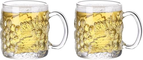 QCKNKMGG Personalised Glass Beer tankard Beer Mugs Heavy Large Beer Glasses with Handle - 14 Ounce Glass Steins Classic Beer Mug Glasses Set 2 Pack Beer Stein