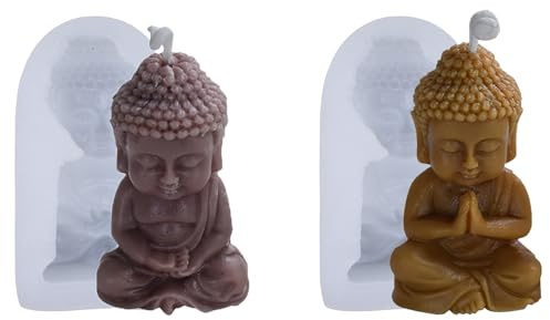 2 Stück Kerzen Silikonform, Buddha Statue Silikonform, Buddha Kerzenform, Silikonformen GießFormen Buddhismus Buddha-Statue Für Herstellung Von Kerzen, Seife Kerzen Machen Handwerk Ornamente