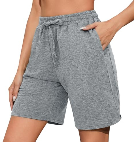 Demegimi Shorts Damen Sommer Sport Kurze Hose Baumwolle Bermuda High Waist Kurz Sporthose Jogginghose Freizeithose Sweatshorts