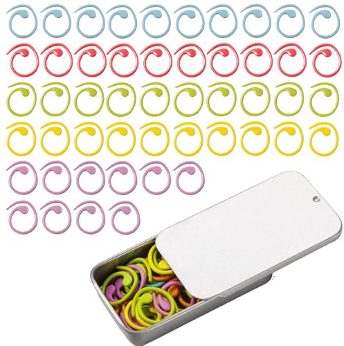50 Stück Spiral Maschenmarkierer Stricken Zubehör für Metall Häkelring Stitch Markers Reihenmarkierer Strick Diy Bastelprojekten mit Aufbewahrungsbox Häkel zum Häkeln von(Mehrfarbig)