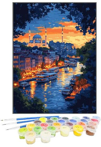 Malen Nach Zahlen Erwachsene Wasserstadt, Paint by Numbers Himmel DIY mit Pinseln und Acrylfarben Handgemalt öLgemäLde Leinwand für Kreative Heimdekoration Geschenke Frauen, Ohne Rahmen 50 x 70cm Y1-Q