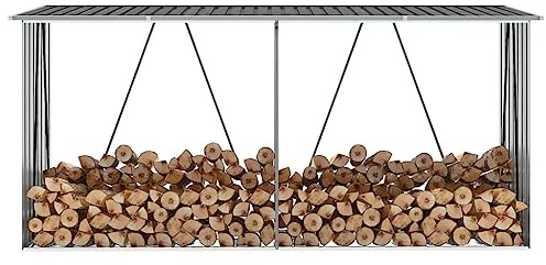 Myheimly Brennholzlager Kaminholzunterstand Brennholzregal Brennholzunterstand Kaminholzständer Holzlager Verzinkter Stahl Anthrazit,330 x 84 x 144/152 cm