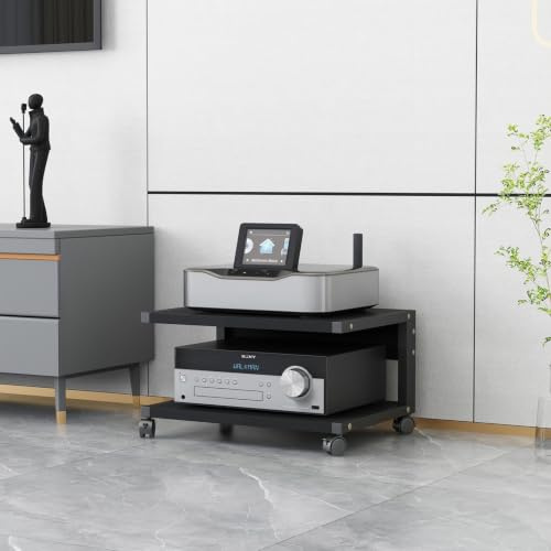 Mobile Audio Hifi Supporto Mdf,2 Livelli Mobile Rack Hifi,Dispositivi Di Streaming,Mobile Audio Hi-Fi Per Altoparlanti Rack Con Ruote Universali,Audio Av Tower,Ripiano Av Componenti Audio Video(Black,