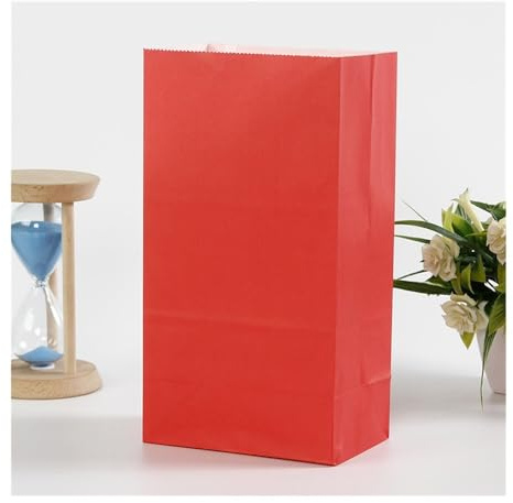 ERQIAO 50 farbige Kraftpapiertüten, 24 x 13 x 8 cm, quadratischer Boden, Hochzeit, Süßigkeiten, flache Tasche, rote Papiertüte (rot)