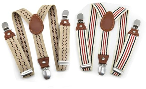 Anshili 2 stück Kinder Hosenträger mit 3 Clips Y-Form - 2.5 cm Breit