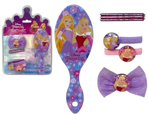 Disney Prinsessor hårtillbehör för flickor i slottsform komplett med 7 stycken hårborstar hårnålar hårspänne