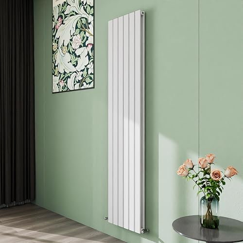 Simple Bathroom 1800×408mm Vertical Panel Designer Radiator Matte White Double Flat Panel Radiators