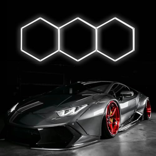 GAORUTO Lámpara De Techo LED Hexagonal para Garaje, Luces De Taller Conectables con Diseño De Panal para Almacén, Taller, Gimnasio, Sótano, Cuarto De Lavado De Autos 3 Hex