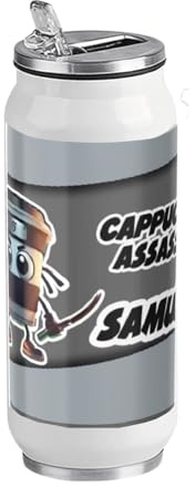 D&Vlab Borraccia Termica in ACCIAIO INOX 500 ml CON BECCUCCIO PERSONALIZZATA nome BRAINROT CAPPUCCINO ASSASSINO per Scuola dell'Infanzia Elementare, Sport- THERMOS BEVANDE calde e fredde per Bambini