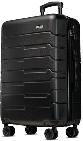 NOWI 2.0 Koffer 61L – mittelgroßer Hartschalen-Reisekoffer mit Rollen – Leichter Trolley, Zahlenschloss, 4 Doppelrollen, stabil & elegant (Midnight Black, L)