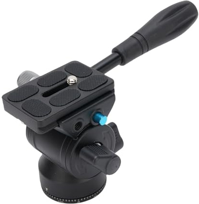 Luocute Tripod Fluid Pan Tilt Head with Steel Handle 3/8in Bottom Screw Hole 5kg Load Capacity, Metal Panorama Head with Scaled Base for Compact Video Camera DSLR Camera