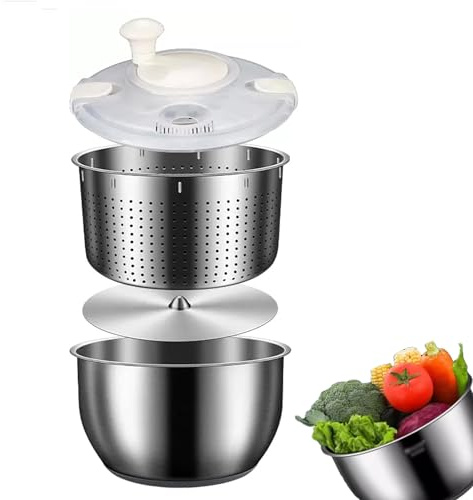 Centrifuga per insalata in acciaio inox, lavabile in lavastoviglie, ideale per frutta, pasta e patatine fritte, coperchio in polipropilene resistente per un facile utilizzo