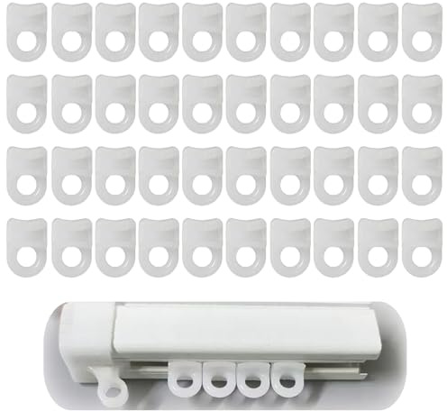 White Curtain Track Gliders Hooks, 10mm x 6mm Slim Curtain Rail Slider Rollers Runners for Window Door Curtains, Pack of 40