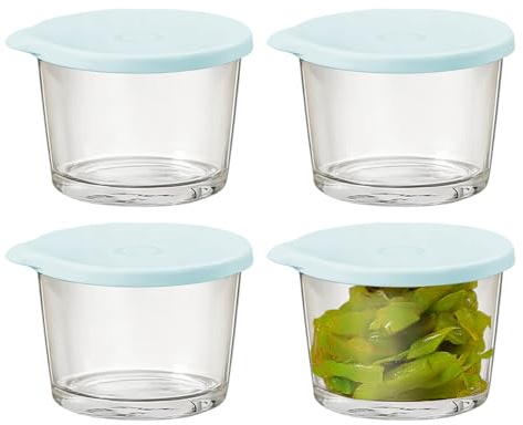 Recipientes de almacenamiento de vidrio con tapas: frascos de alimentos de cocina herméticos a prueba de fugas, tazones de preparación de comidas transparentes apilables, juego de cristalería reutiliz