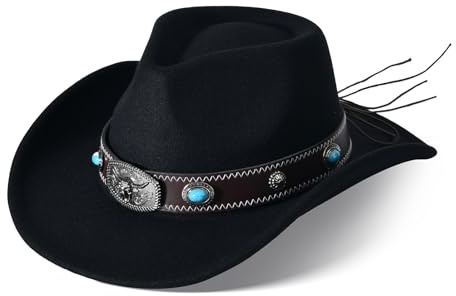 Cowboyhut Damen Herren Westernhut Fedora Hut Breiter Krempe mit Lederband