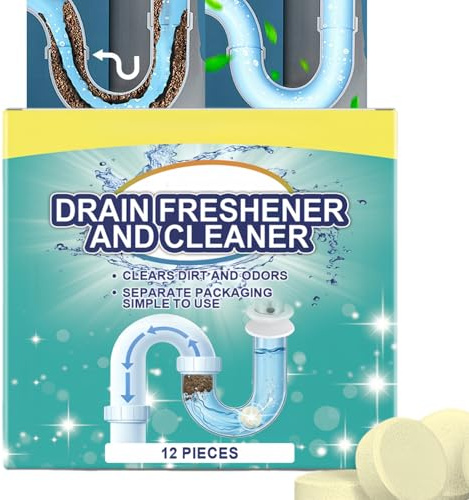 12pcs Drain Unblocker & Cleaner Tab/lets,Toilet Unblocker Heavy Duty,Drain Smell Remover and Toilet Fresheners,Tab/lets for Pipe Cleaning,Suitable for Cleaning and Deodorizing,Powerful,Fast Acting