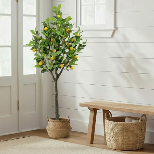Arnusa Planta artificial de limonero con frutos, gran planta artificial en maceta, planta de interior, árbol decorativo muy realista (altura 150 cm)