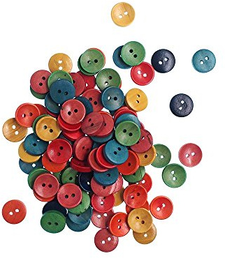 RayLineDo® 100 Stück 15 mm runde Knöpfe 2 Löcher konkave Retro Holzknöpfe für DIY Nähen Basteln