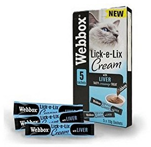 Webbox Lick-e-Lix Cream Liver Sachets Cat Treat 5 x 10g (Pack of 6)