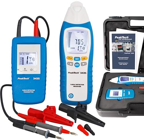 PeakTech 3435 Leitungssuchgerät mit Sender & Empfänger bis 2m Empfangstiefe [3 Jahre Garantie] Spannungsprüfer berührungslos für Kurzschlüsse, Sicherungen - Leitungssucher für Wände, Decken