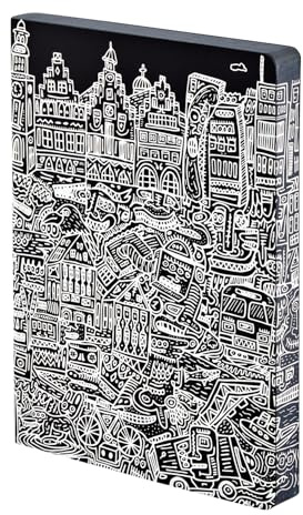 Nuuna Notizbuch A5+ Graphic L - Frankfurt, Leder schwarz | Dotted Journal | 3.5 mm Punktraster Grau | 256 nummerierte Seiten | 120 g Premium-Papier | made in Germany