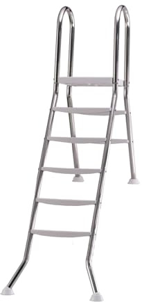 Steinbach Aufstellbeckenleiter Edelstahl, 5 + 2 Stufen, für Beckenhöhe 135 cm, bis 60 cm eingebaut, Holm Ø 43 mm, 018021