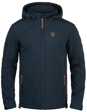 Indicode Jonas Softshell-jacka för män, funktionell jacka, övergångsjacka med avtagbar huva, Marin (400), L
