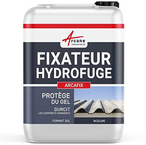 Durcisseur Fixateur pour Béton, Tuile, Sol 20 L (jusqu'à 100 m²) | Fixateur Hydrofuge, Durcit les Supports Friables, Imperméabilise Tuiles, Béton et Matériaux Poreux - Arcane Industries