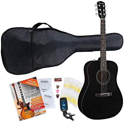 Fender CD 60 BK Set Western chitarra (con tasche, clip tuner, Scuola di Chitarra con CD & DVD, corde e plettri) nero