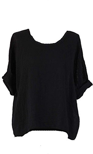 LushStyleUK New Ladies Italian Plain Linen Crop Top Women Blouse Lagenlook Top Plus Sizes (Black)