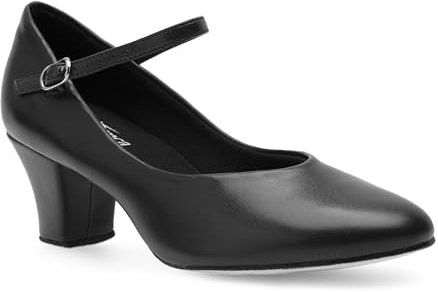 So Danca CH792 mit Ansteck Button Charakterschuhe Damen Latein Salsa Rumba Tanz Schuhe Riemchen Abs. 5 cm, Schwarz, 38 EU