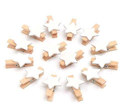 ABSOFINE 100 Stück Sternen Wäscheklammer Holz Weihnachten Holzklammern zum Foto Kleine Handwerk klammern für Party Weihnachten Dekoration Hochzeit