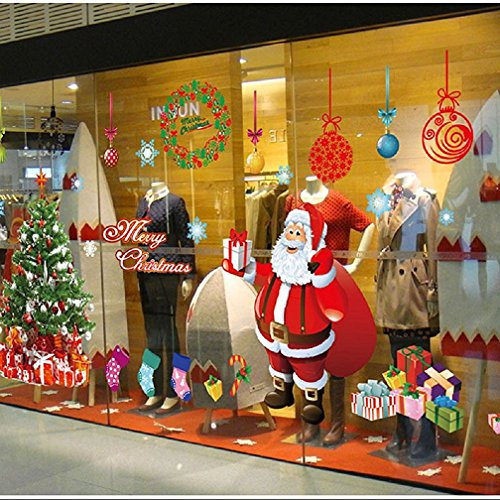 YULOONG Weihnachtsfenster Statische Aufkleber haftet abnehmbare Vinyl Weihnachtsmann Weihnachtsbaum Schneemann Schneeflocke Hirsch DIY Wand Fenster Tür Wandbild Showcase Aufkleber Aufkleber