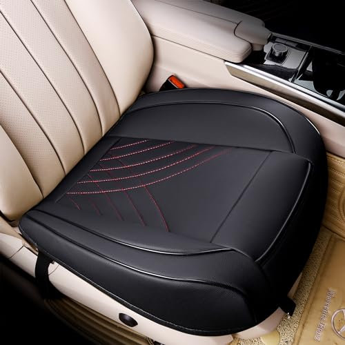 kingphenix Premium PU Car Seat Cover - Front Seat Protector Works with 95% of Vehicles - Padded, Anti-Slip, Full Wrapping Edge - (Dimensions: 21'' x 20.5'') - 1 Piece, Black & Red Line