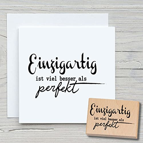 NEWSTAMPS Stempel Einzigartig Motivstempel groß aus Holz & Gummi zum Karten basteln, Holzstempel, Sprüche, Spruchstempel, Textstempel, Schrift, Scrapbook, Textilstempel, Deko
