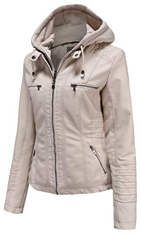 Tagoo Faux Leather Jacket Women Motorcycle Coat for Biker with Removable Hood Plus Size