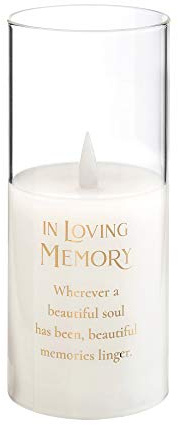 Lillian Rose Loving Memory Glass LED Candle Holder with Sympathy Verse, 7, Off white (4CA110)
